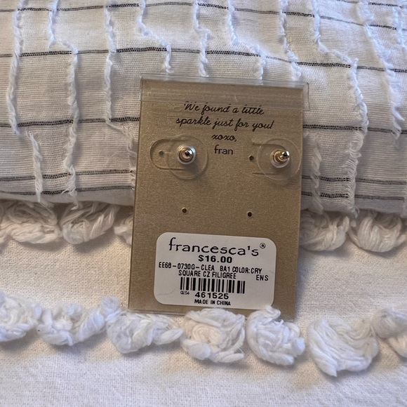 Francesca’s Square CZ Filigree Drop Earrings – Gold/Crystal - Picture 3 of 6